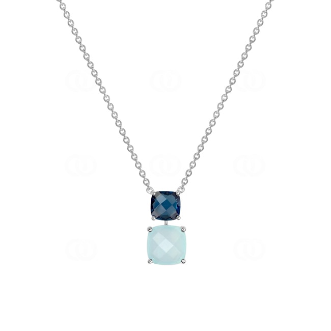 Collier 750/18 K Weissgold mit Blautopas & Chalcedon - S35.53201