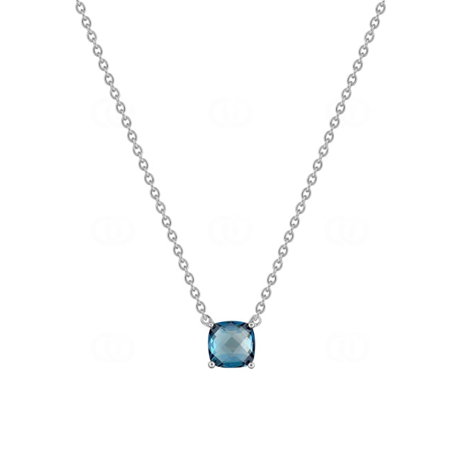 Collier or gris 750/18 ct avec topaze bleue coussin Collier or gris 750/18 ct avec topaze bleue coussin - J30001.T1