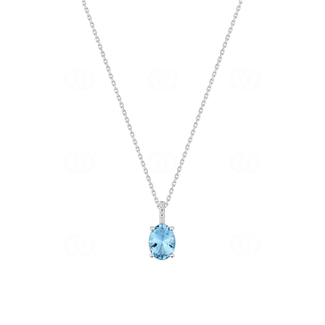 Necklace 750/18 K White Gold with oval Blue Topaz & Cubic Zirconia - 3.7569.T1