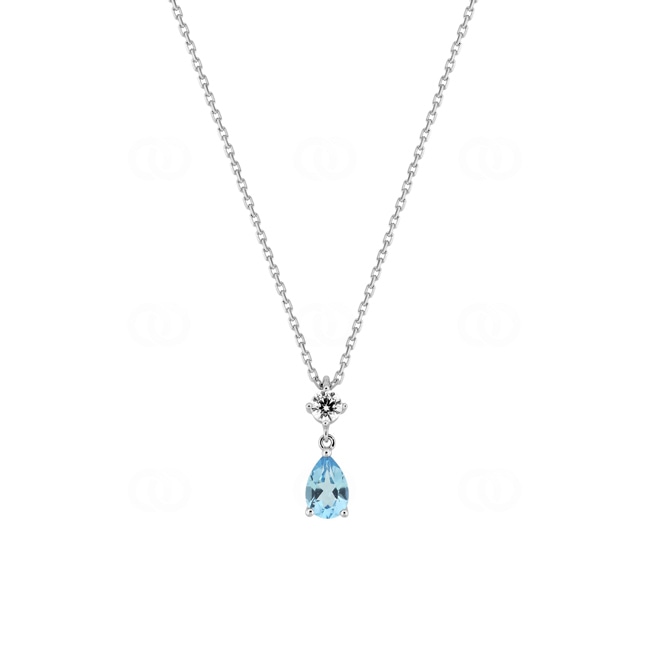 Collier or gris 750/18 ct avec topaze bleue & zircones Collier or gris 750/18 ct avec topaze bleue & zircones - 3.7339.T1