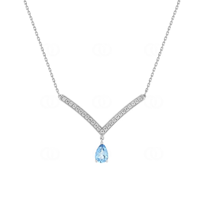 Collier or gris 750/18 ct avec topaze bleue & zircones Collier or gris 750/18 ct avec topaze bleue & zircones - 3.7340.T1