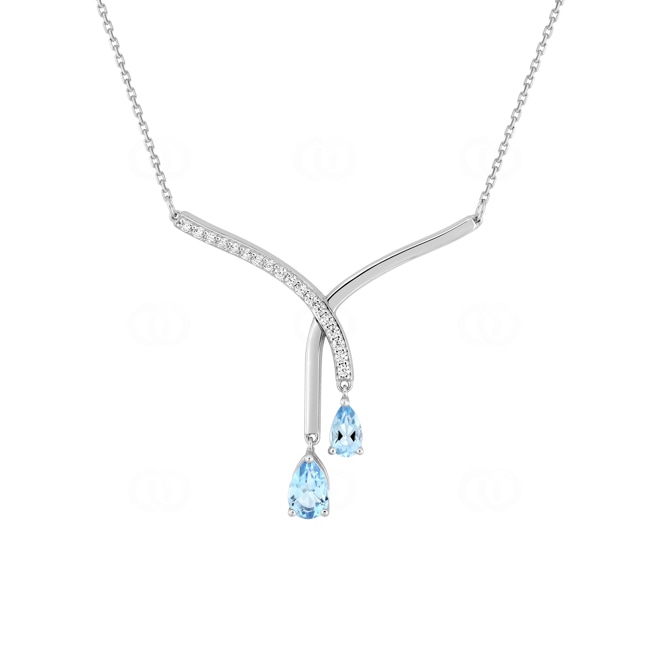 Collier or gris 750/18 ct avec topaze bleue & zircones Collier or gris 750/18 ct avec topaze bleue & zircones - 3.7341.T1