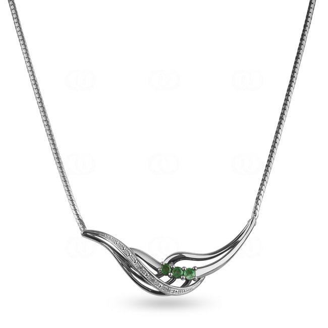 Collier 750/18 K Weissgold mit Diamanten 0.01 ct H/si & Smaragde - PNE1814/4-WG