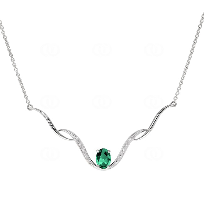 Collier or gris 750/18 ct avec diamants 0.02 ct H/si & émeraude - PNE01880-4-WG