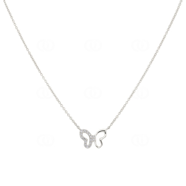 Collier or gris 750/18 ct Papillon avec diamants 0.04 ct H/si - KE-118323-WG
