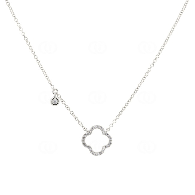 Necklace 750/18 K White Gold with Diamonds 0.09 ct H/si, Cloverleaf Necklace 750/18 K White Gold with Diamonds 0.09 ct H/si, Cloverleaf - KE-22923-WG