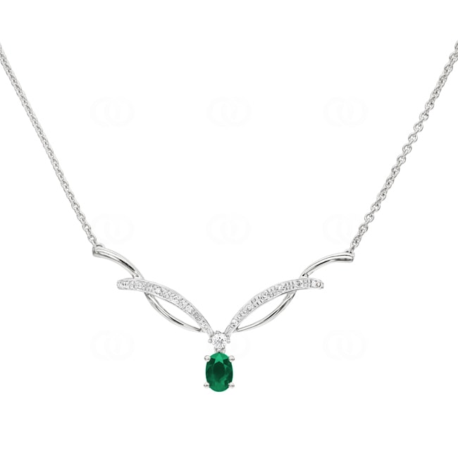 Collier or gris 750/18 ct avec diamants 0.09 ct H/si & émeraude - PNE01471-4-WG