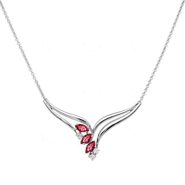 Collier 750/18 K Weissgold mit Diamanten 0.10 ct H/si & Rubinen - PNE01859-3-WG