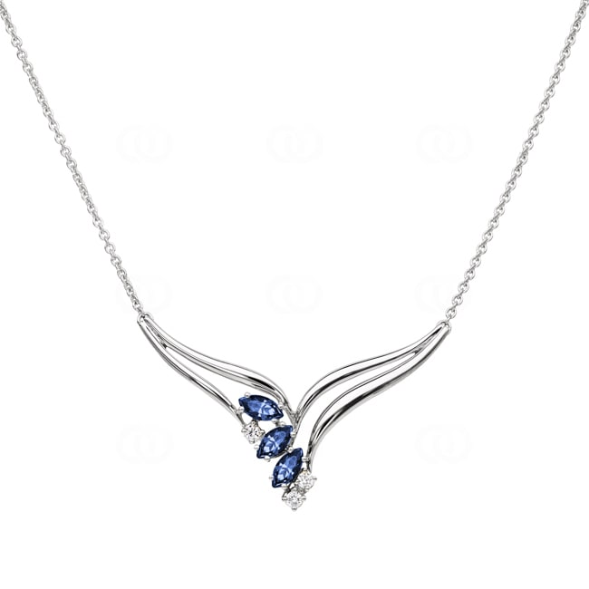 Necklace 750/18 K White Gold with Diamonds 0.10 ct H/si & Sapphires - PNE01859-2-WG