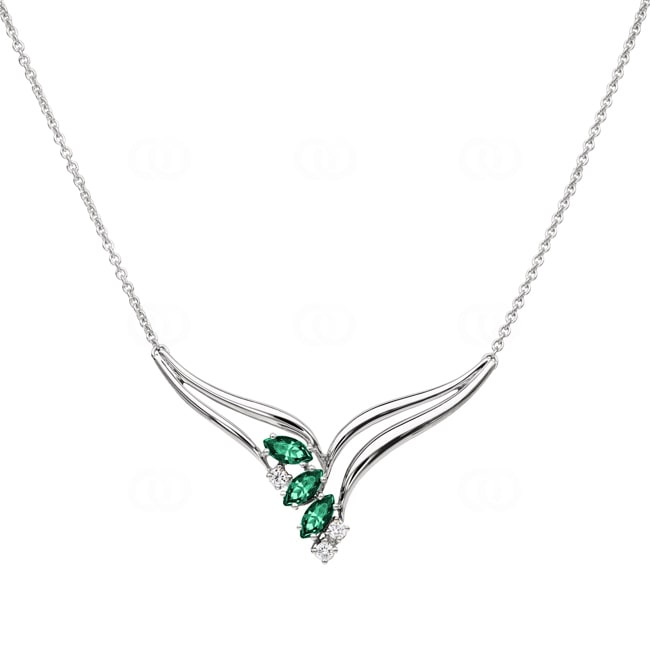 Collier or gris 750/18 ct avec diamants 0.10 ct H/si & émeraudes - PNE01859-4-WG