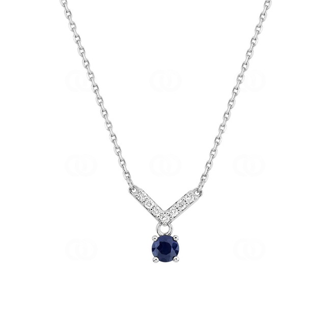 Collier 750/18 K Weissgold mit Saphir & Diamanten 0.06 ct - 3.7344.S1