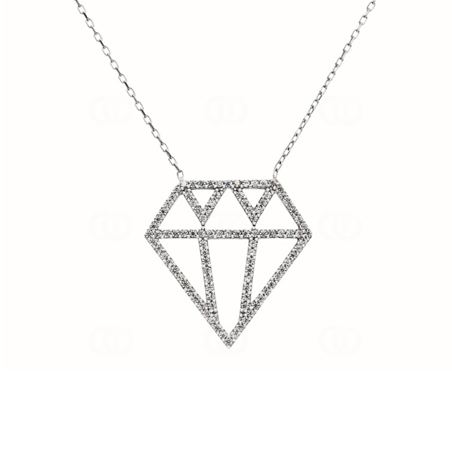 Collier argent 925 rhodié Motif du diamant avec zirconia - KE925010
