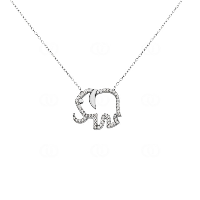 Collier argent 925 rhodié Eléphant avec zirconia - KE925006
