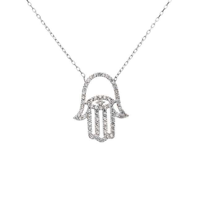 Collier 925 Silber rhodiniert mit Zirkonia, Fatima-Hand Collier 925 Silber rhodiniert mit Zirkonia, Fatima-Hand - KE925009
