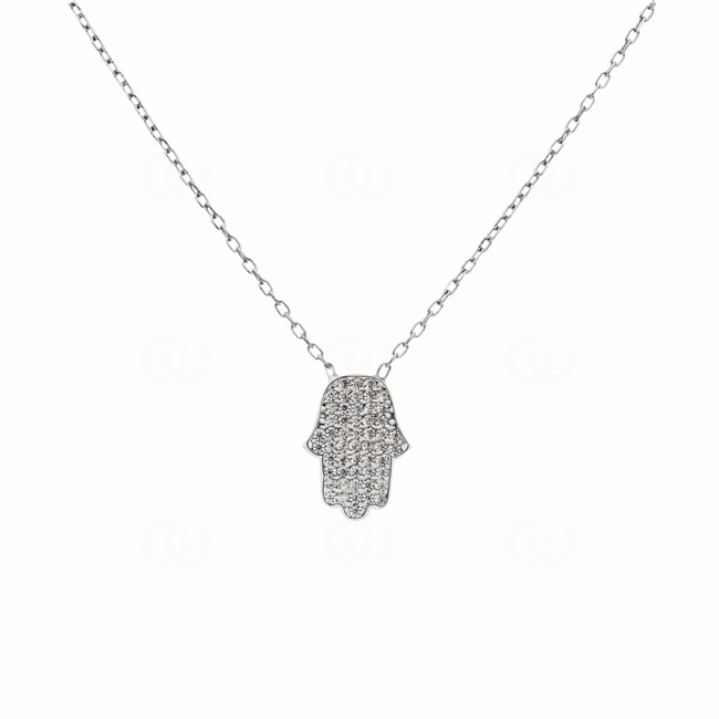 Necklace 925 Silver rhodium-plated Hand of Fatima with Cubic Zirconia - KE925011