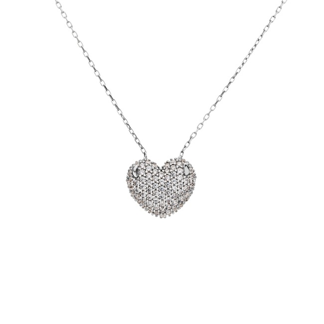 Necklace 925 Silver rhodium-plated Heart with Cubic Zirconia - KE925013
