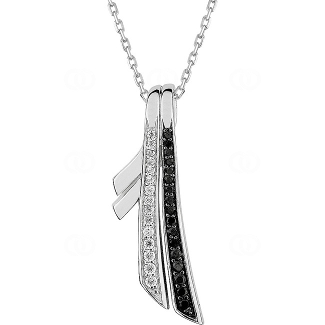 Collier Argent 925 rhodié avec zircones noir / blanc 43cm - ASCO26NZ0
