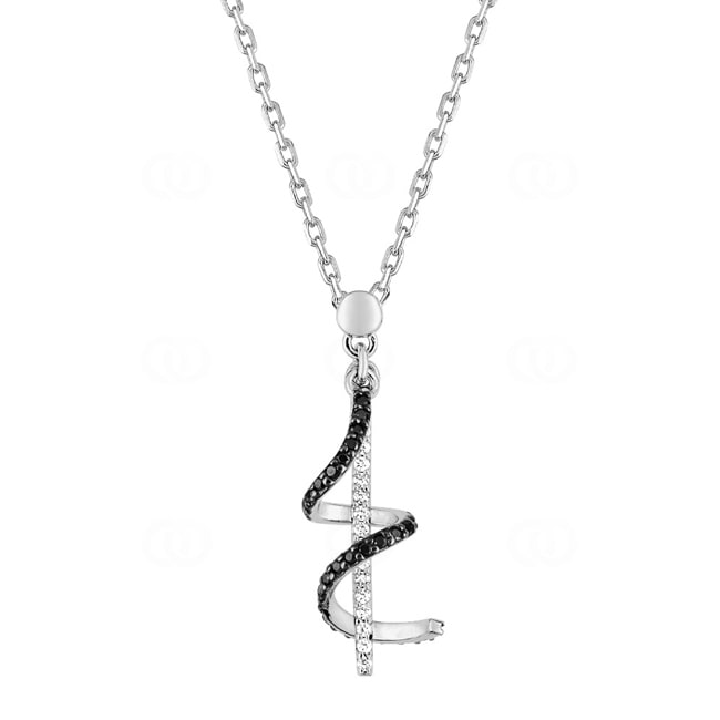 Collier Argent 925 rhodié avec zircones noir / blanc 43cm - ASCW76NZ