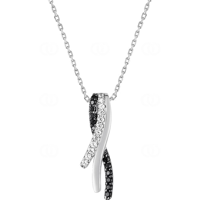 Collier 925 Silber rhodiniert mit Zirkonia schwarz / weiss 43cm - ASCW85NZ