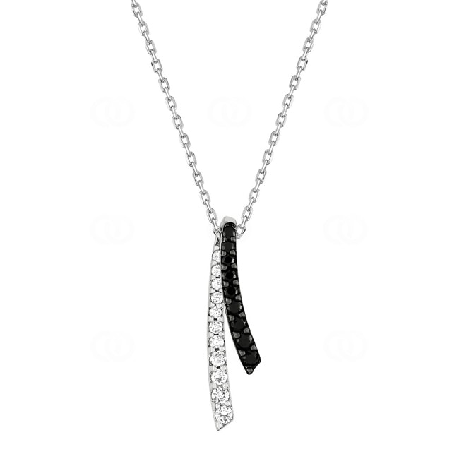Necklace 925 Silver rhodium-plated with black and white Cubic Zirconia 43cm - ASCS38NZ