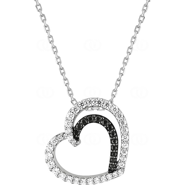 Collier 925 Silber rhodiniert Herz mit Zirkonia schwarz / weiss 43cm - ASCH69NZ