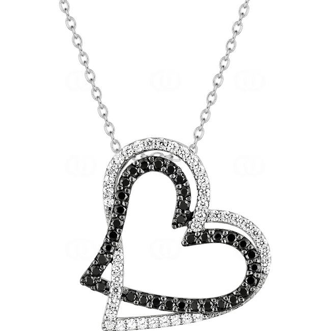 Necklace 925 Silver rhodium-plated Heart with black and white Cubic Zirconia 43cm - ASCW75NZ
