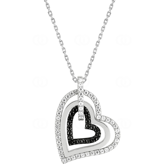 Collier 925 Silber rhodiniert Herz mit Zirkonia schwarz / weiss 43cm - ASCX58NZ