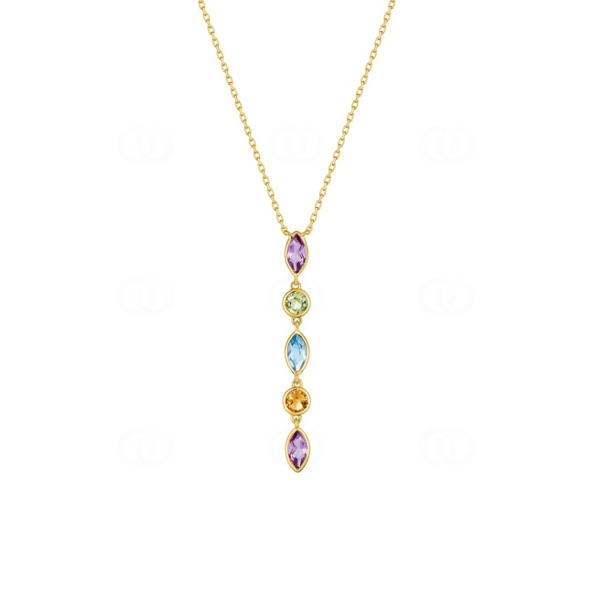 Collier mit Anhänger 375/9 K Gelbgold mit Farbsteinen - 59FA618JV