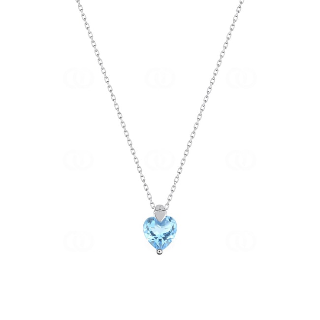 Collier mit Anhänger 375/9 K Weissgold mit Blautopas Herz - 59FE22GT
