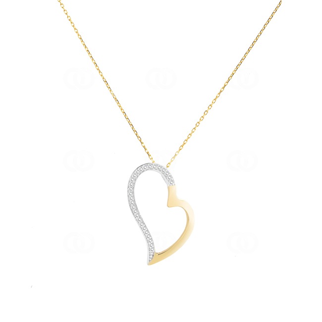 Collier mit Anhänger 750/18 K Gelbgold bicolor Herz mit Zirkonia - 3.052.Z3-42