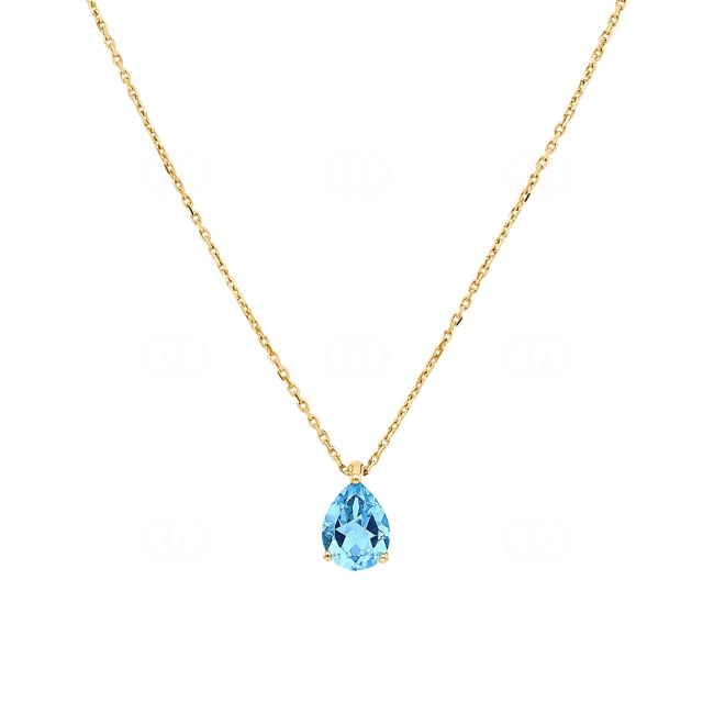 Necklace with Pendant 750/18 K Yellow Gold with Blue Topaz - 777T-42