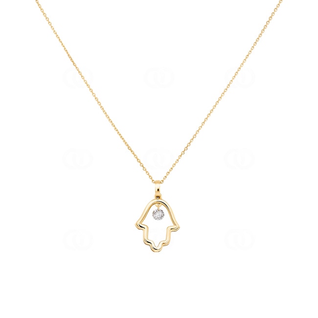 Collier mit Anhänger 750/18 K Gelbgold Fatimas-Hand mit Diamant 0.09 ct H/si - KE-026421-GG