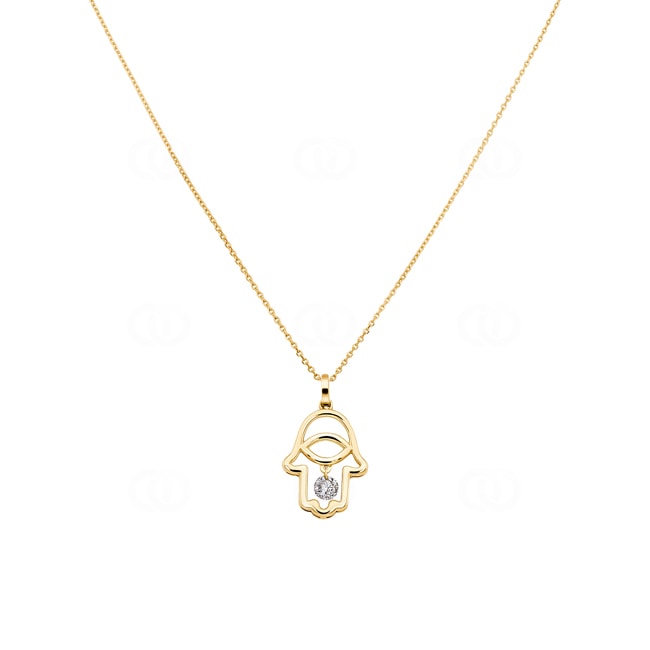 Collier mit Anhänger 750/18 K Gelbgold Fatimas-Hand mit Diamant 0.11 ct H/si - KE-026615-GG
