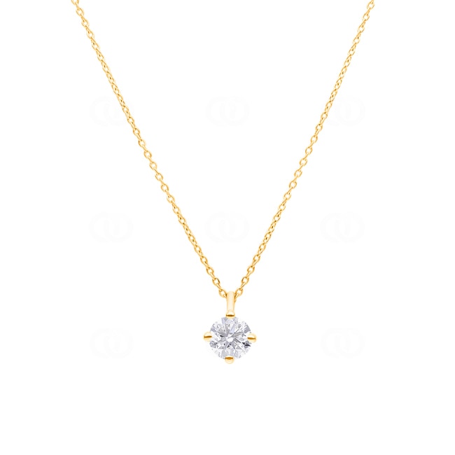 Collier mit Anhänger 750/18 K Gelbgold mit GIA-Diamant 1.00 ct H/si in 4-Griff - CGAN001-0100-GG