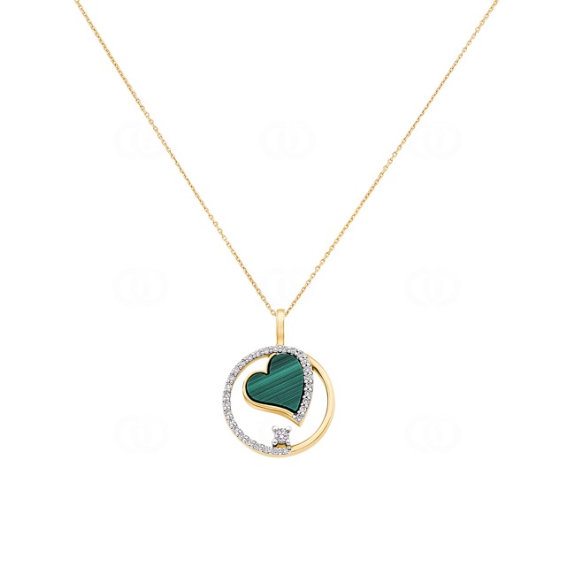 Collier mit Anhänger 750/18 K Gelbgold mit Malachit & Diamanten 0.13 ct H/si - KE-029218-GG