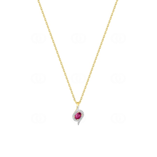 Collier mit Anhänger 750/18 K Gelbgold mit Rubin oval & Diamanten 0.03ct. - MZ528BRB4