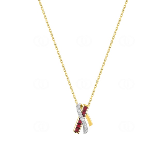 Collier mit Anhänger 750/18 K Gelbgold mit Rubinen & Diamanten 0.02ct. - MY509BRB4