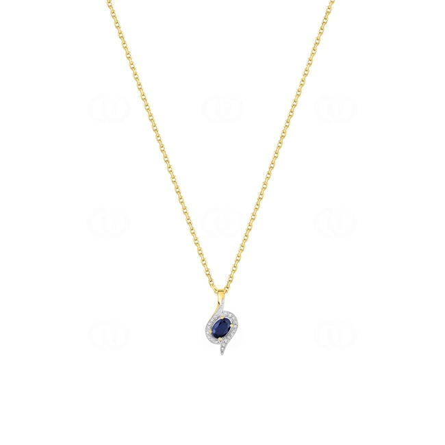 Necklace with Pendant 750/18 K Yellow Gold with oval Sapphire & Diamonds 0.03ct. - MZ528BSB4