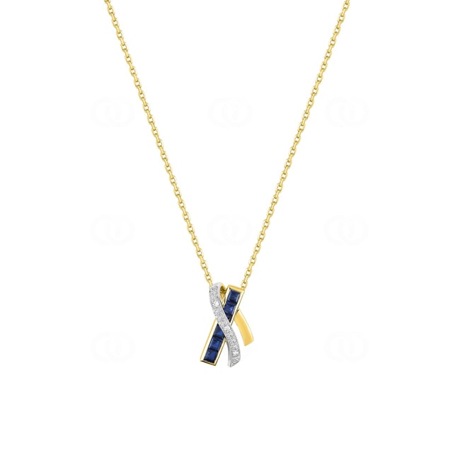 Necklace with Pendant 750/18 K Yellow Gold with Sapphires & Diamonds 0.02ct. - MY509BSB4
