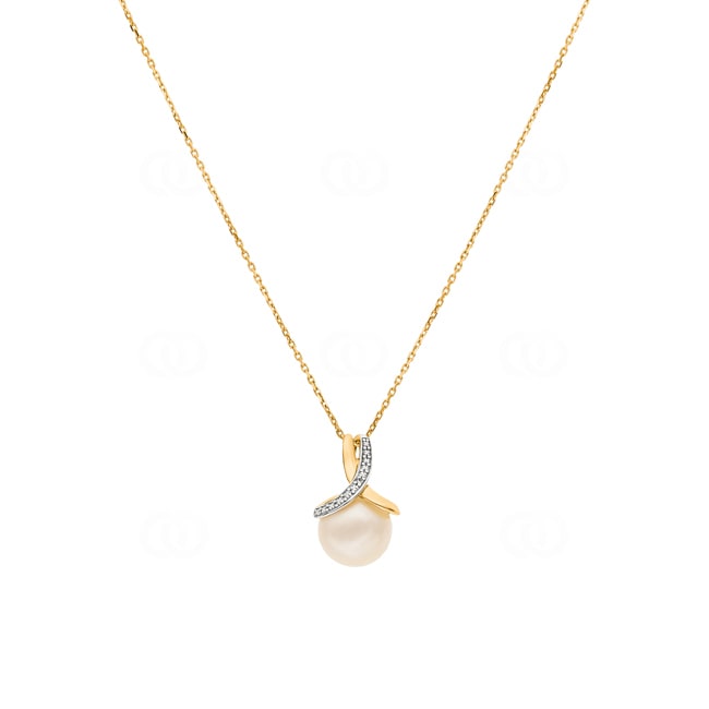 Collier mit Anhänger 750/18 K Gelbgold mit Süsswasserzuchtperle und Diamant 0.01ct. - 58IZ45BB4-42