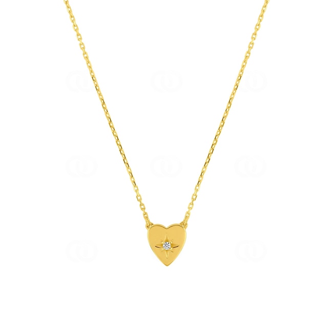 Collier mit Anhänger 750/18 K Gelbgold Kompass Herz mit Zirkonia - 3.7069.Z0