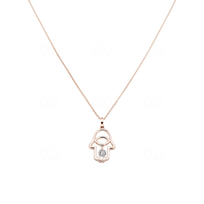 Collier mit Anhänger 750/18 K Roségold Fatimas-Hand mit Diamant 0.11 ct H/si - KE-026615-RG