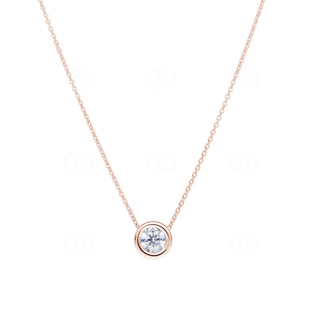Collier or rosé 750/18 ct avec diamant GIA 0.70 ct H/si serti clos - CGAN003-070-RG