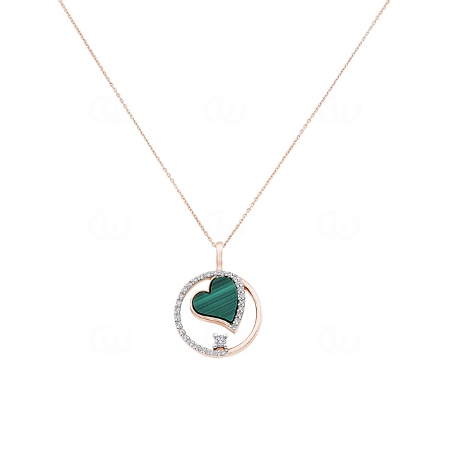 Collier mit Anhänger 750/18 K Roségold mit Malachit & Diamanten 0.13 ct H/si - KE-029218-RG