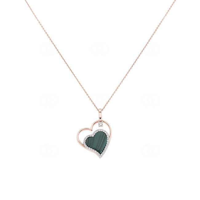 Necklace with Pendant 750/18 K Rose Gold with Malachite & Diamonds 0.15 ct H/si - KE-029219-RG