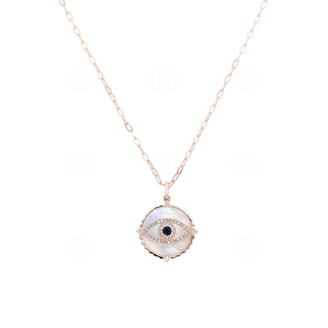 Collier avec pendentif or rosé 750/18 ct avec saphir & diamants 0.15 ct H/si, Evil Eye - KE-51425-RG