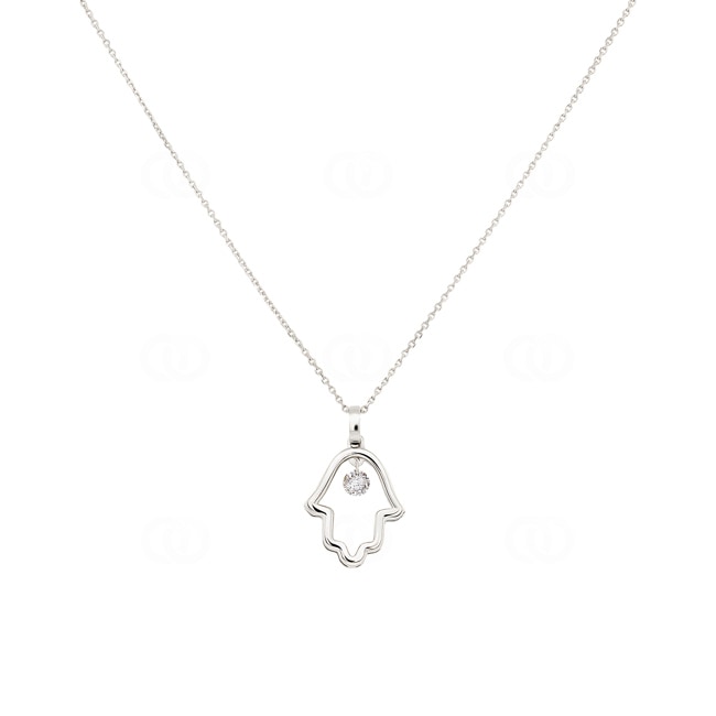 Collier mit Anhänger 750/18 K Weissgold Fatimas-Hand mit Diamant 0.09 ct H/si - KE-026421-WG