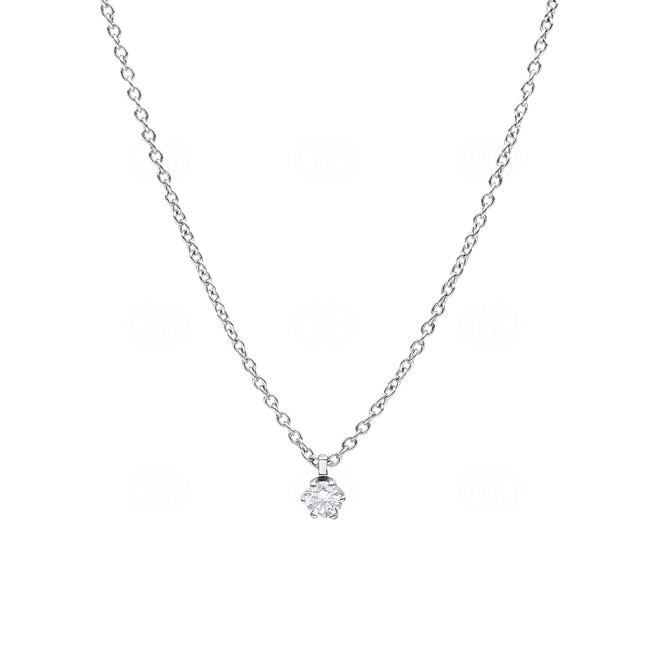 Necklace with Pendant 750/18 K White Gold with Diamond 0.10 ct H/si, 6 Prongs - CGAN002-010-WG