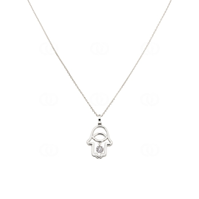 Necklace 750/18 K White Gold Hand of Fatima with Diamond 0.11 ct H/si - KE-026615-WG