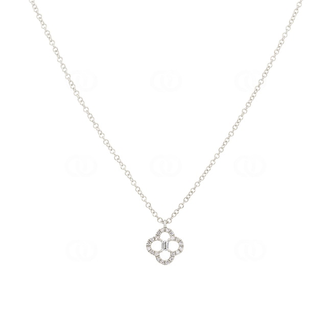 Collier mit Anhänger 750/18 K Weissgold mit Diamanten 0.10 ct H/si, Kleeblatt - KE-31785-WG